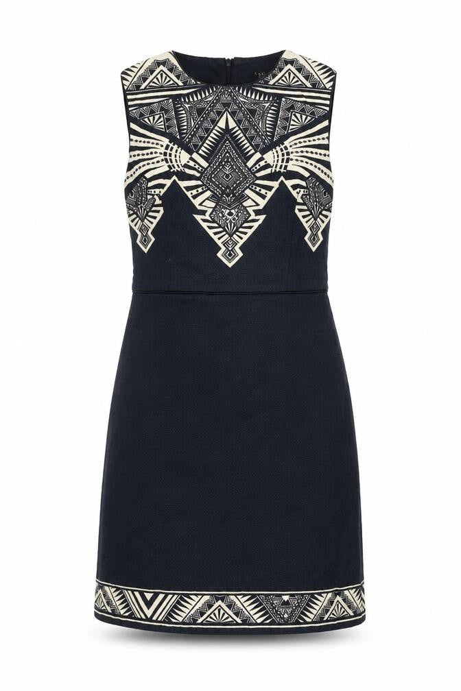 Oasis Women Black Geometric Sleeveless Shift Dress Size 8
