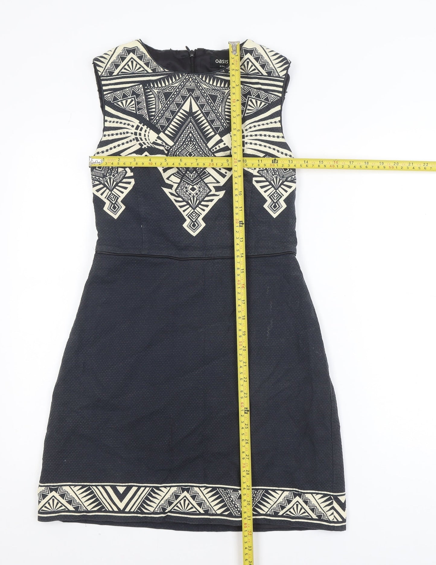 Oasis Women Black Geometric Sleeveless Shift Dress Size 8