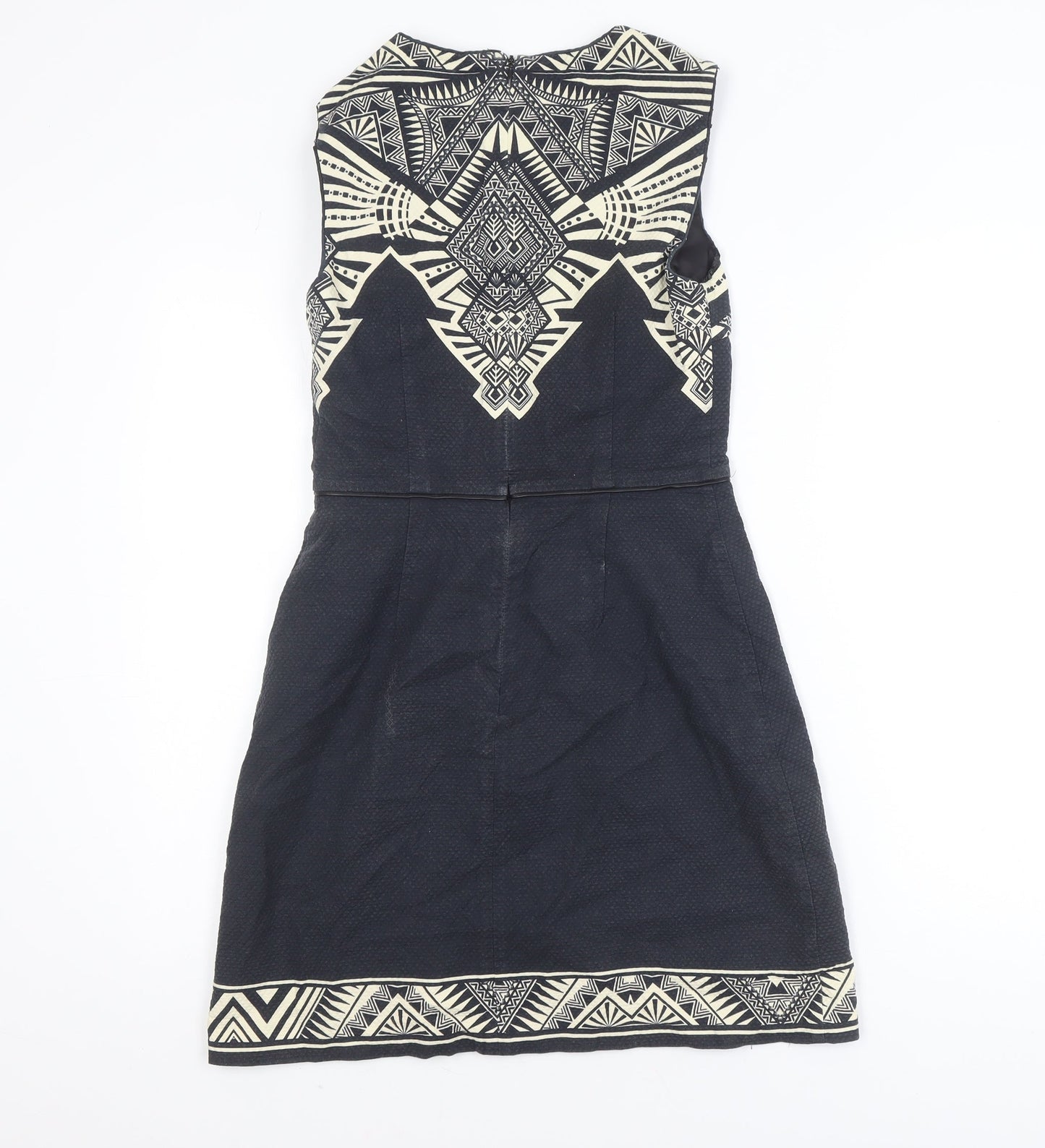 Oasis Women Black Geometric Sleeveless Shift Dress Size 8