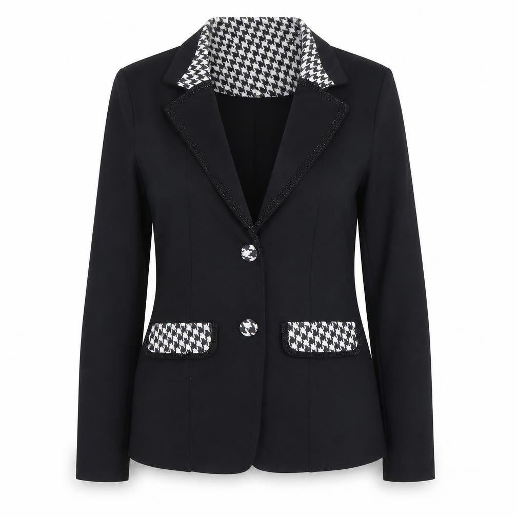 Libra Women's Black Houndstooth Trim Two-Button Blazer Size S
