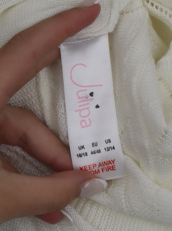 Julipa Women’s Ivory Plus Size 16/18 Open-Knit Cardigan