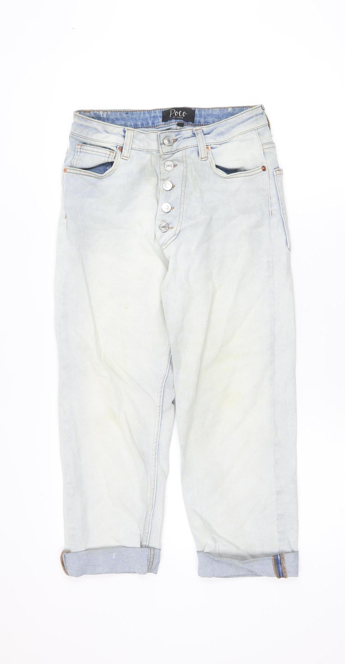 Poco by Pippa Women's Blue Button Crop Slim Fit Jeans Size 8S