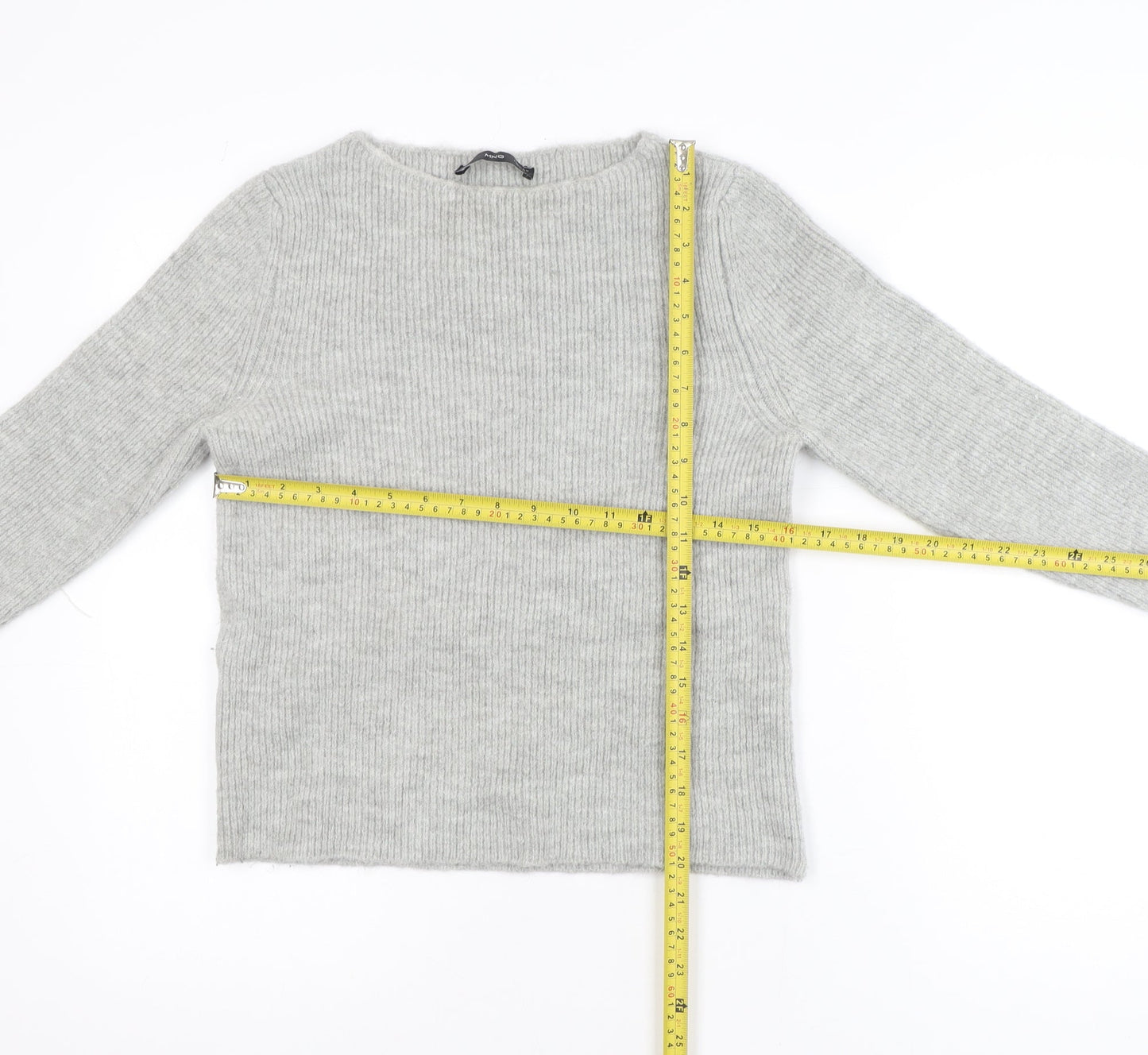 MNG Womens Grey Crew Neck Knit Pullover Jumper Size 12