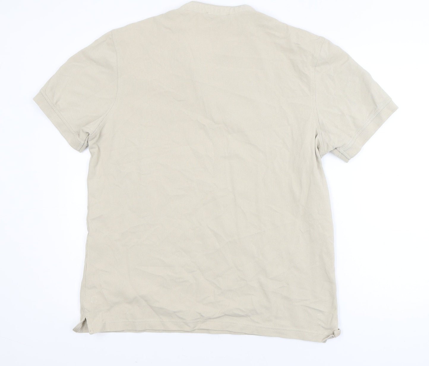 Zara Men's Beige Henley Short Sleeve T-Shirt Size L 100% Cotton