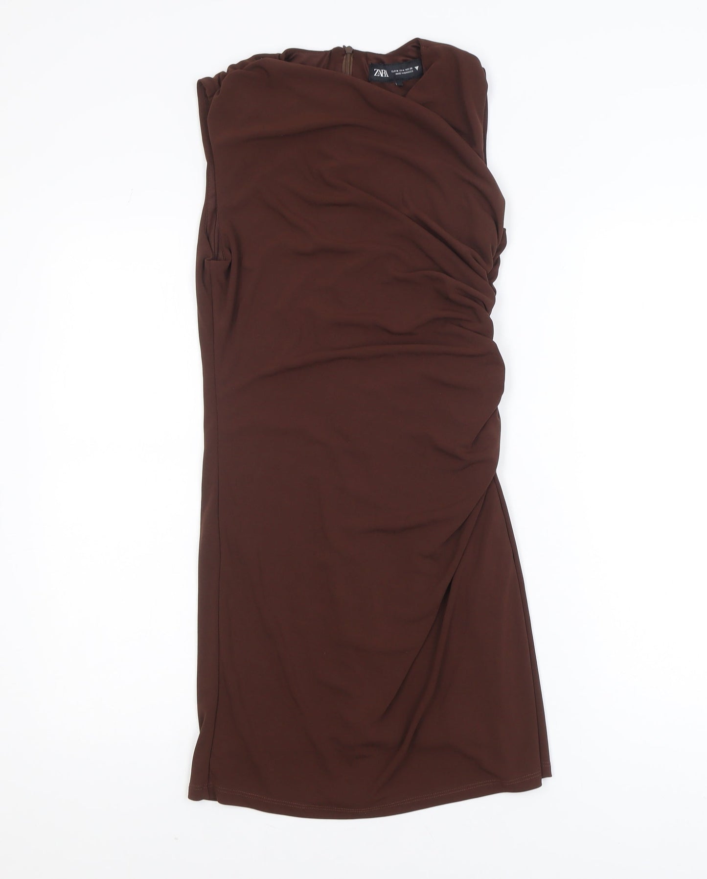 Zara Women Brown Sleeveless Ruched Bodycon Knee Length Dress Size 12