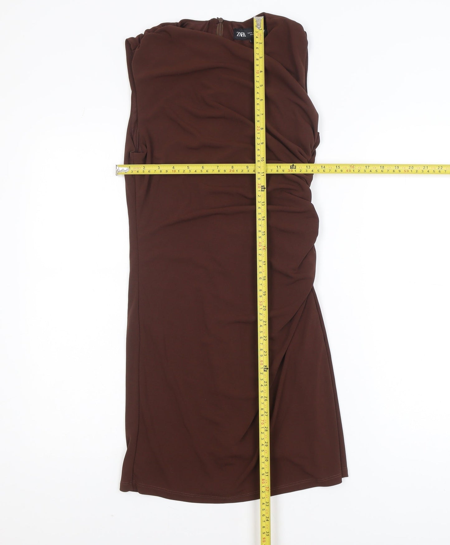 Zara Women Brown Sleeveless Ruched Bodycon Knee Length Dress Size 12