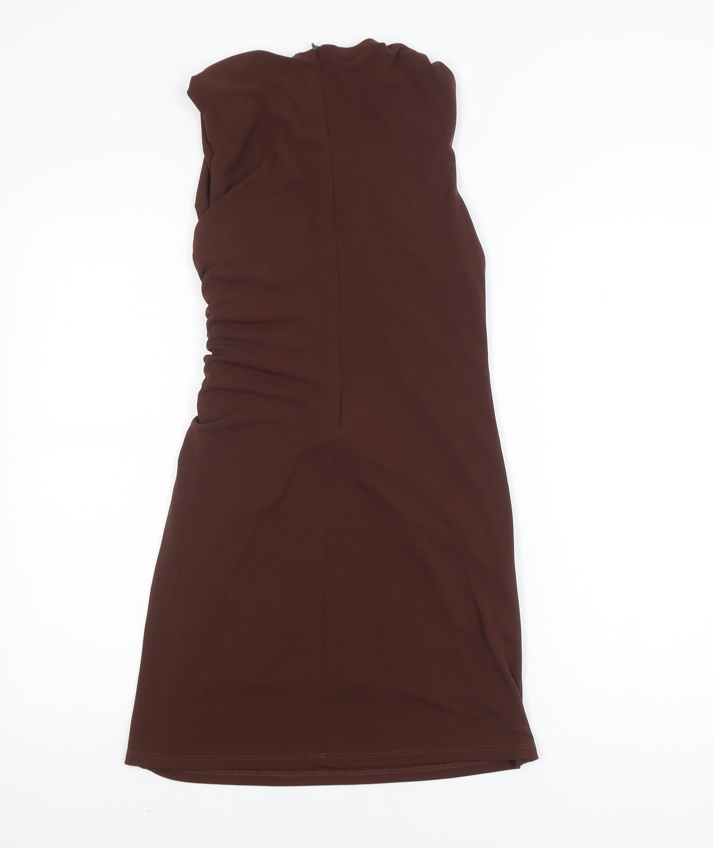 Zara Women Brown Sleeveless Ruched Bodycon Knee Length Dress Size 12