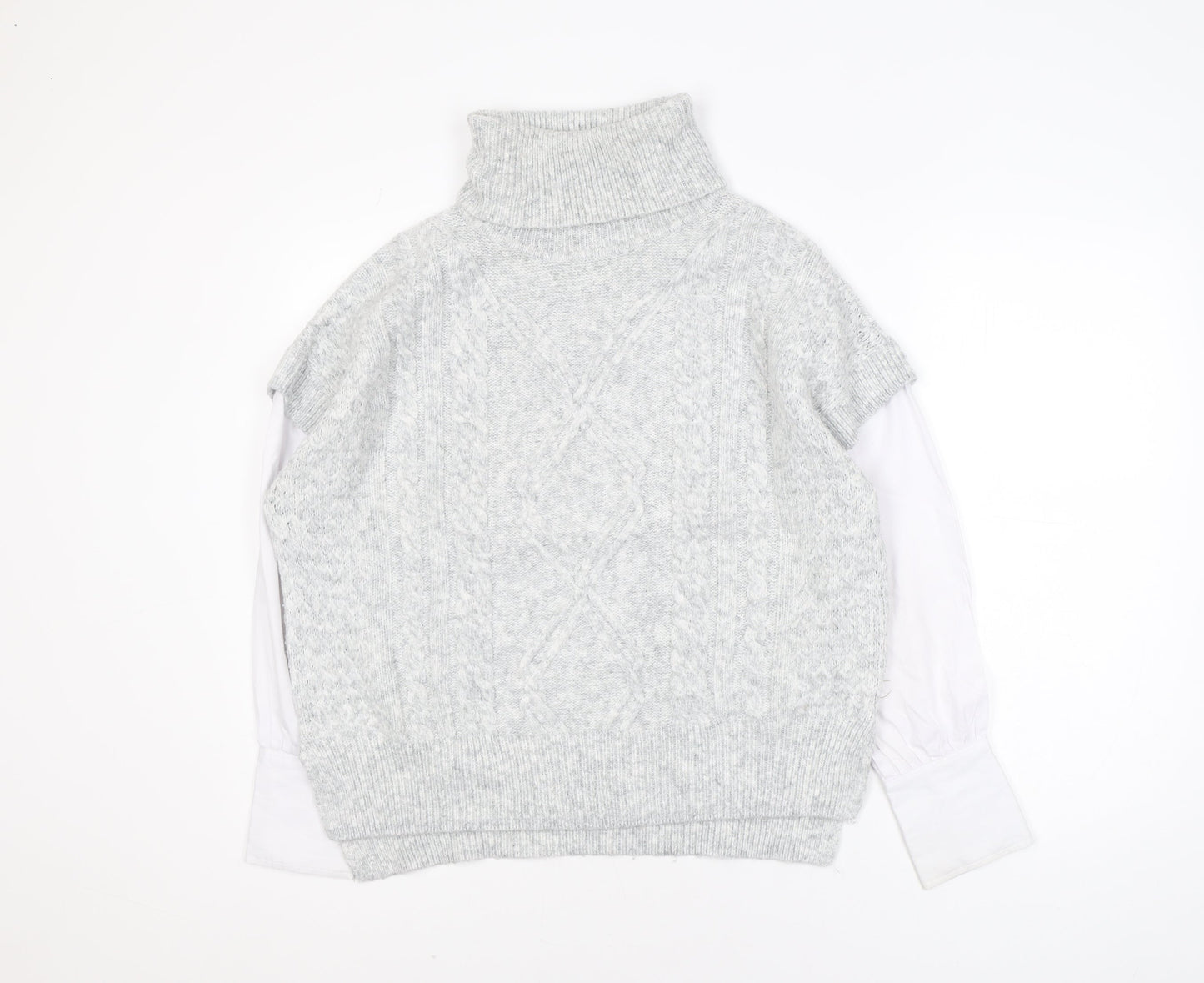 Dunnes Stores Women Grey Cable-Knit Roll Neck Sleeveless Jumper Size 14