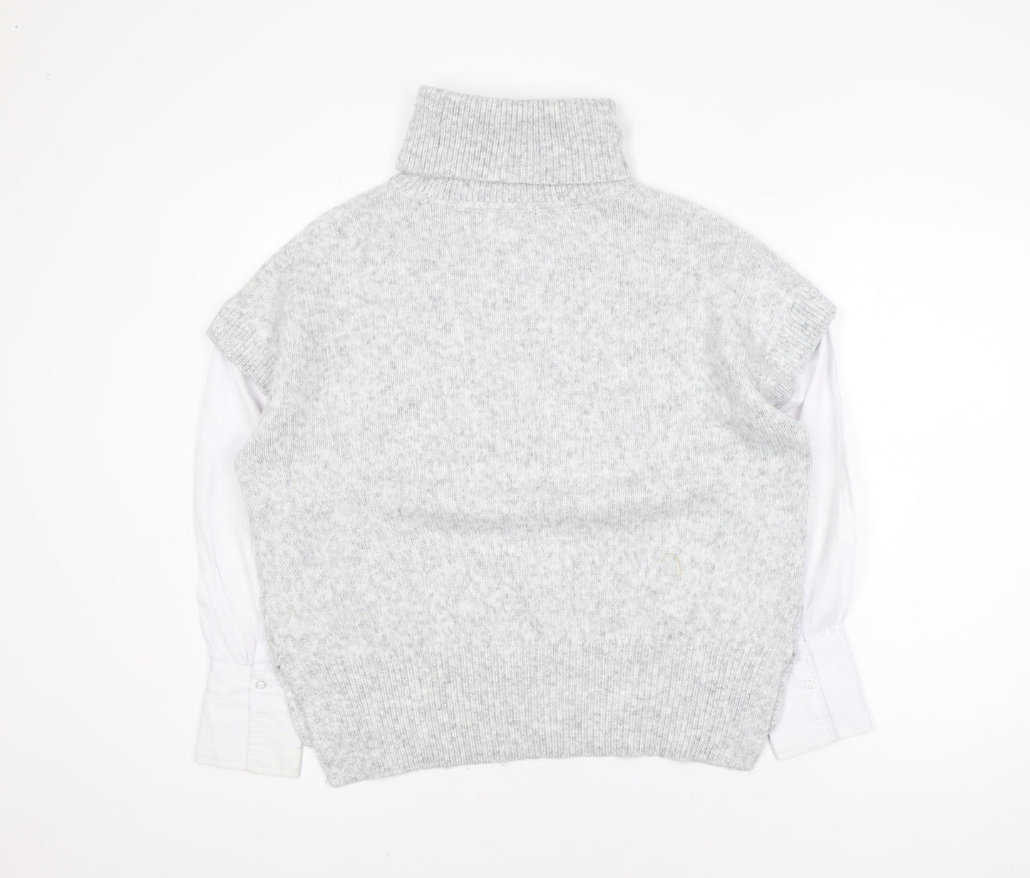 Dunnes Stores Women Grey Cable-Knit Roll Neck Sleeveless Jumper Size 14