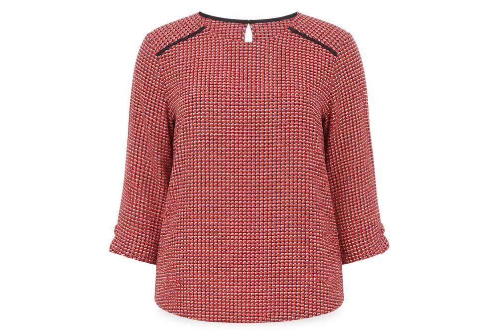 Dunnes Women Red Geometric Tunic Blouse Size S Long Sleeve
