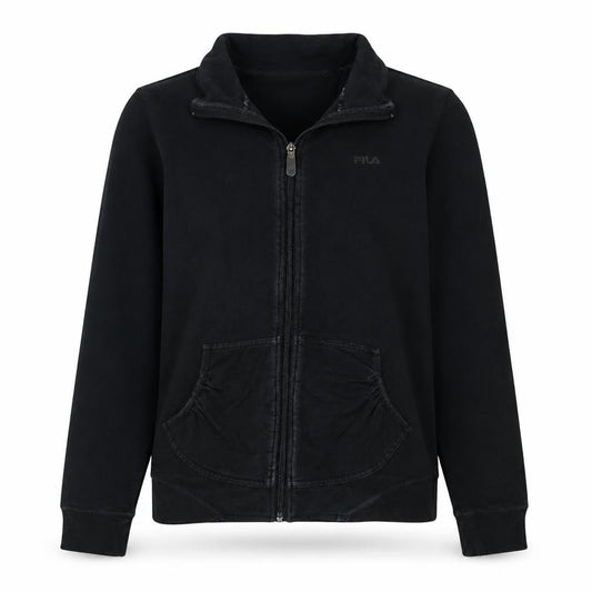 Fila Women Black Size 12 Track Jacket Full Zip Cotton Blend