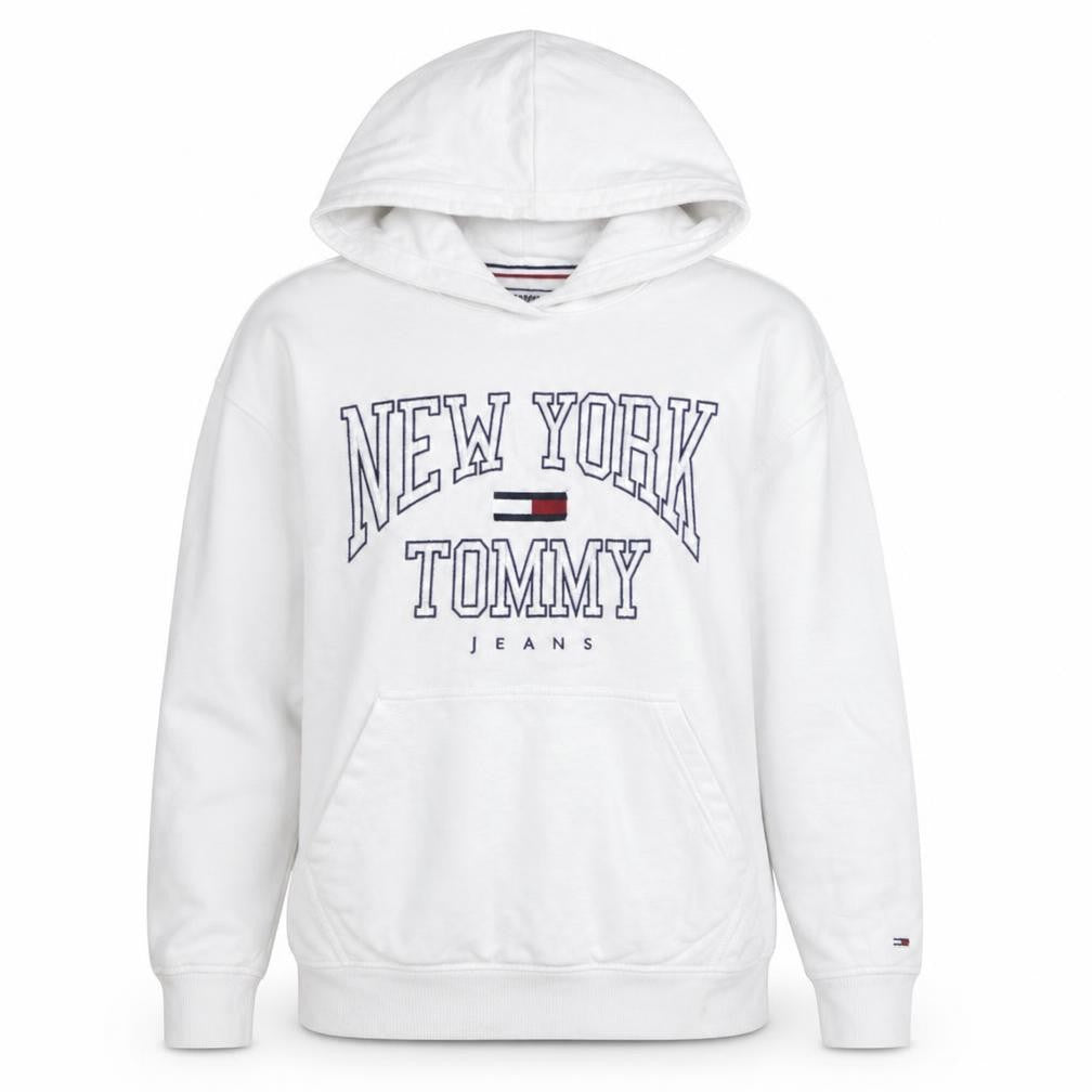 Tommy Jeans Women's White Pullover Hoodie Small New York Logo