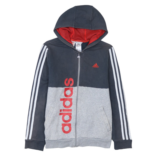 adidas Boys Grey Full Zip Logo Hoodie 13-14 Years Colourblock Sportswear