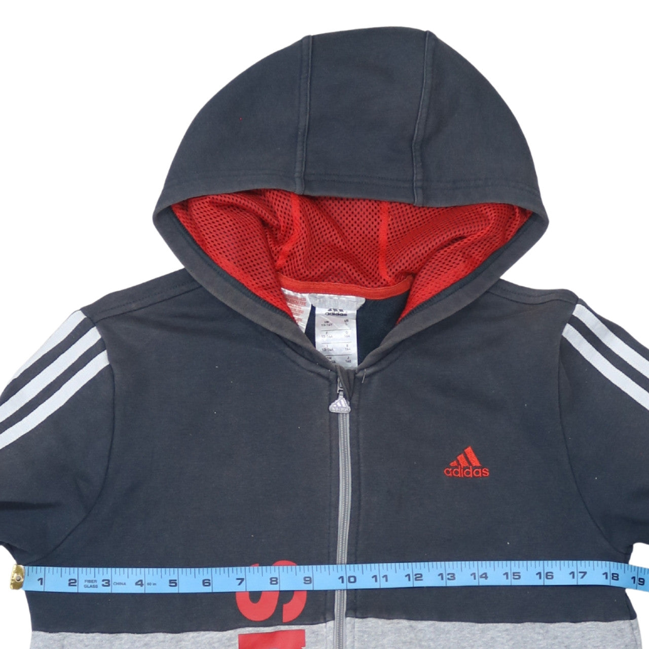 adidas Boys Grey Full Zip Logo Hoodie 13-14 Years Colourblock Sportswear