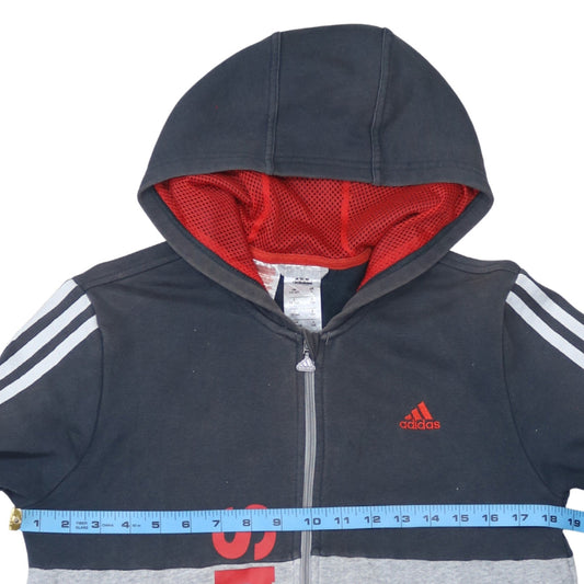 adidas Boys Grey Full Zip Logo Hoodie 13-14 Years Colourblock Sportswear