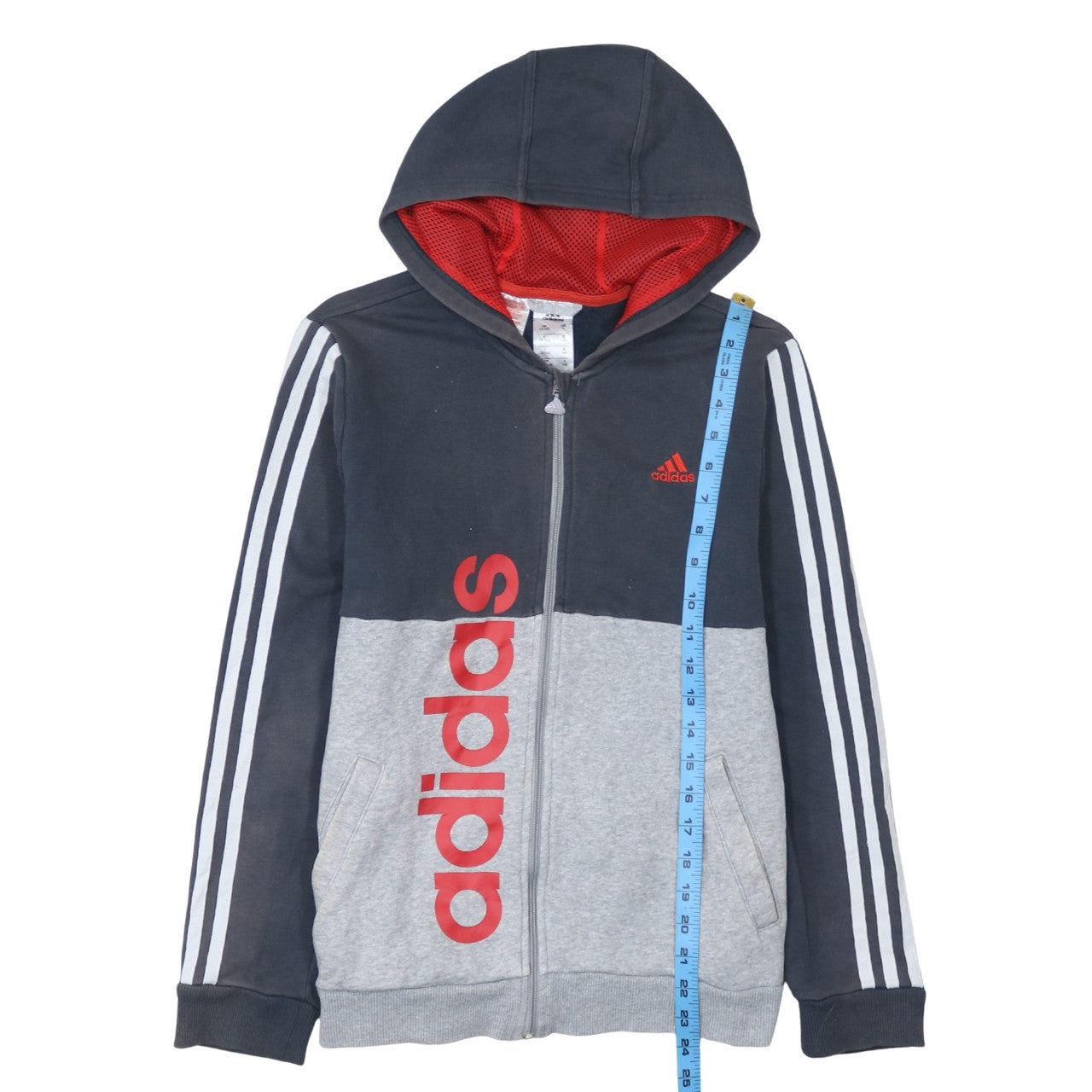 adidas Boys Grey Full Zip Logo Hoodie 13-14 Years Colourblock Sportswear