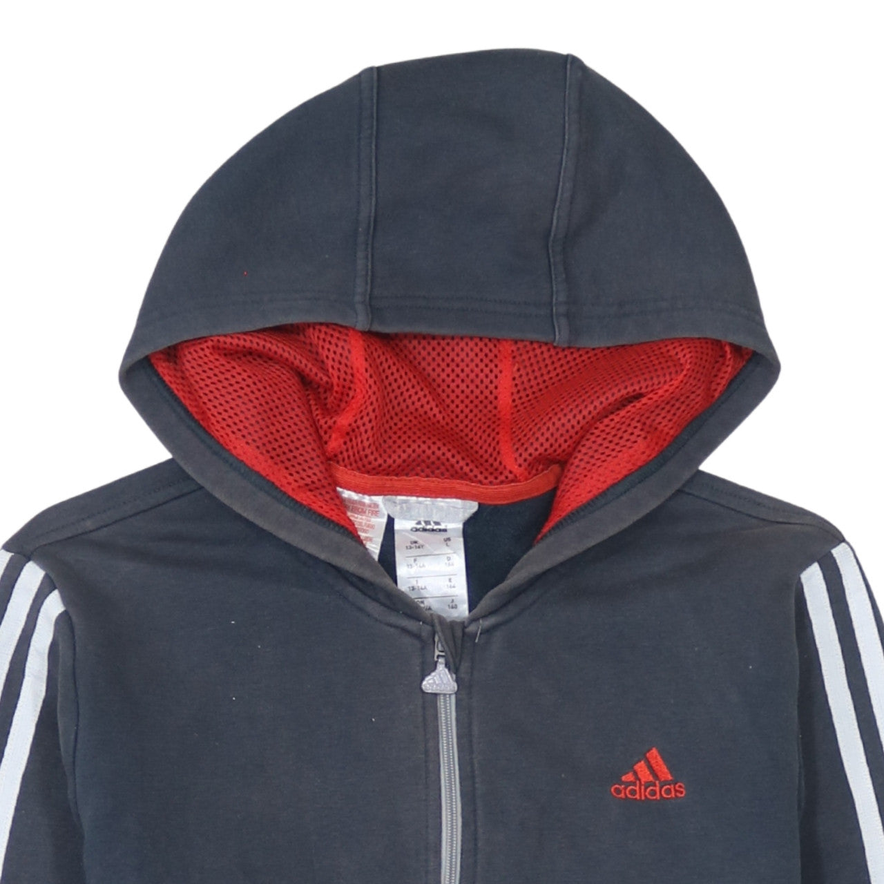 adidas Boys Grey Full Zip Logo Hoodie 13-14 Years Colourblock Sportswear