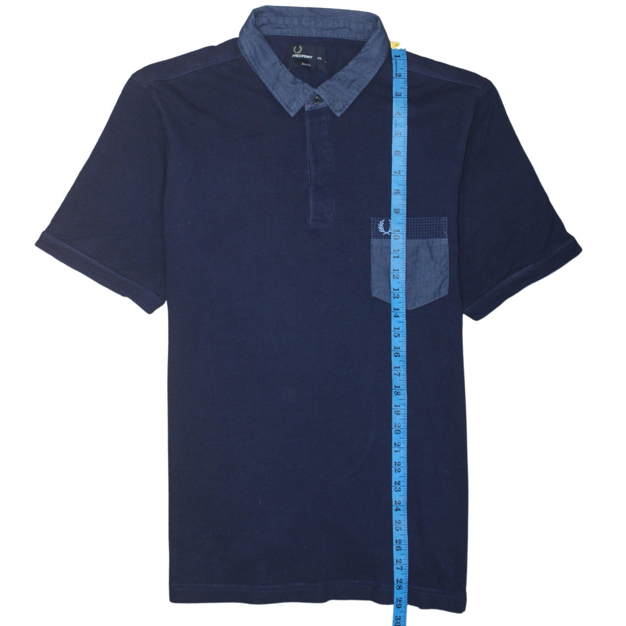 Fred Perry Men's Blue Slim Fit 2XL Polo Shirt with Denim Collar