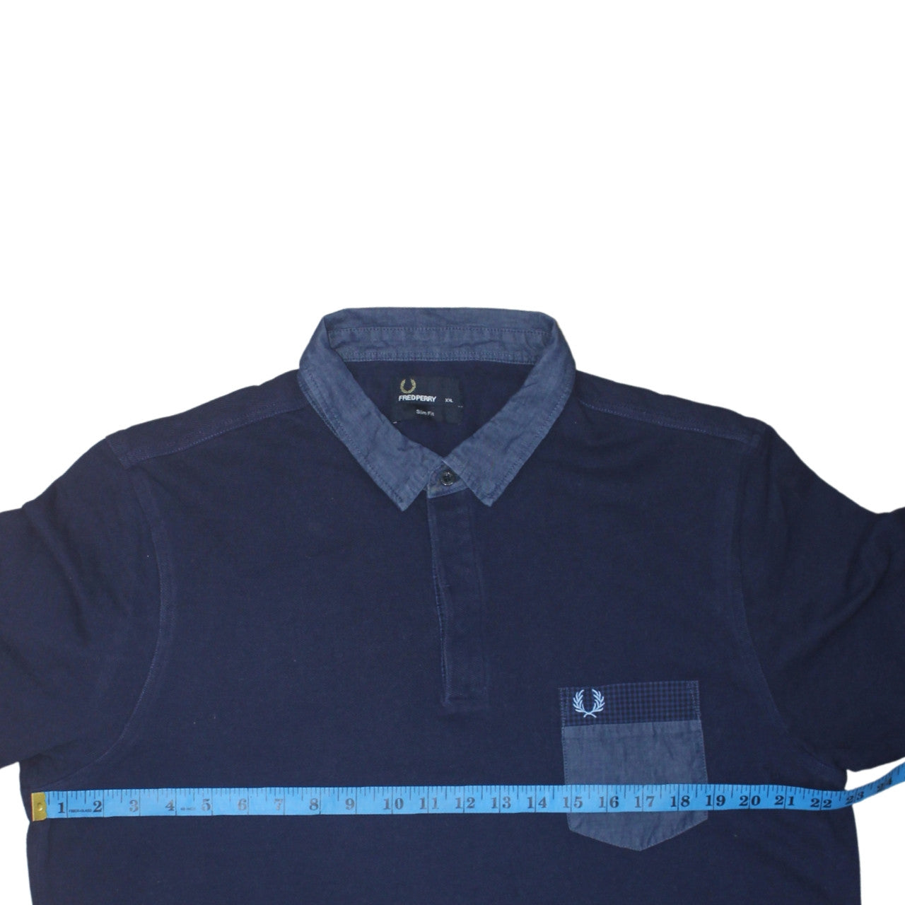 Fred Perry Men's Blue Slim Fit 2XL Polo Shirt with Denim Collar