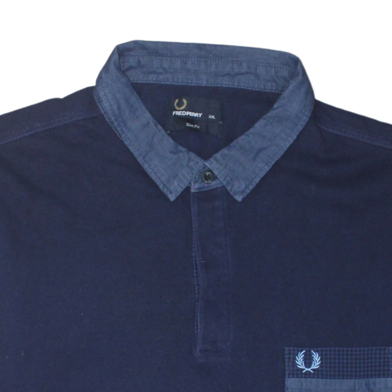 Fred Perry Men's Blue Slim Fit 2XL Polo Shirt with Denim Collar