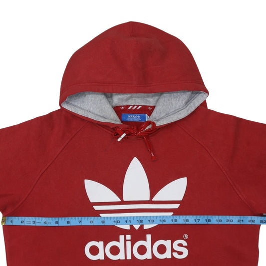 Adidas Mens Red Pullover Hoodie L Logo Fleece Sweatshirt