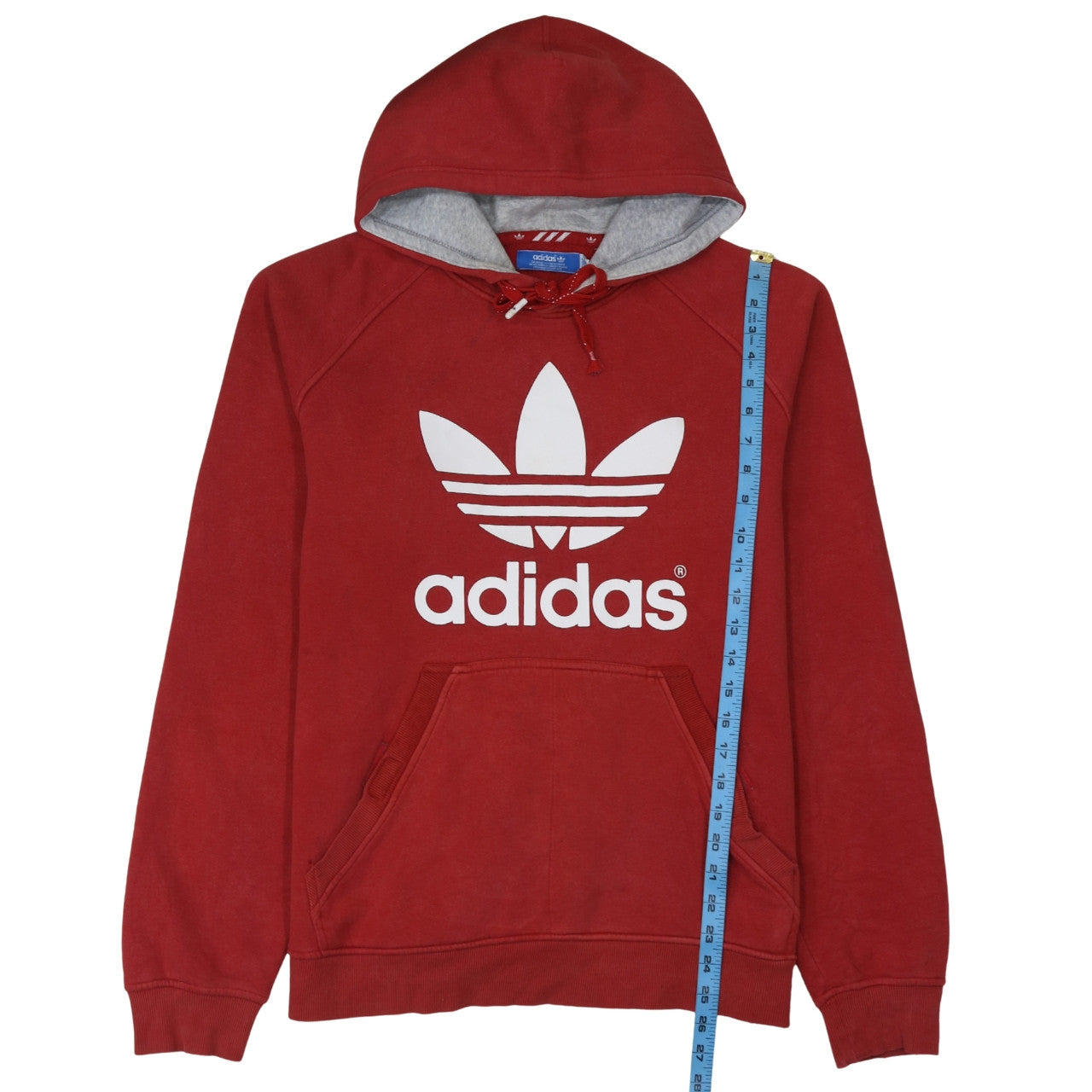 Adidas Mens Red Pullover Hoodie L Logo Fleece Sweatshirt