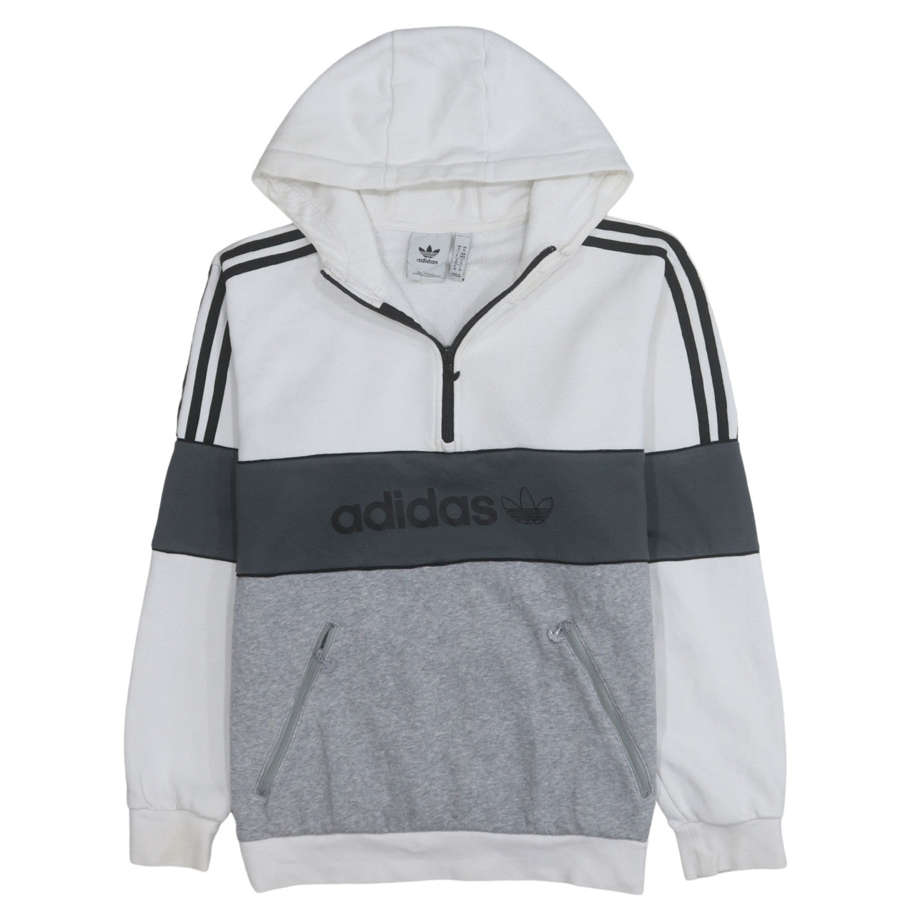 Adidas Mens White Grey 1/2 Zip Hoodie M Sports Regular Fit