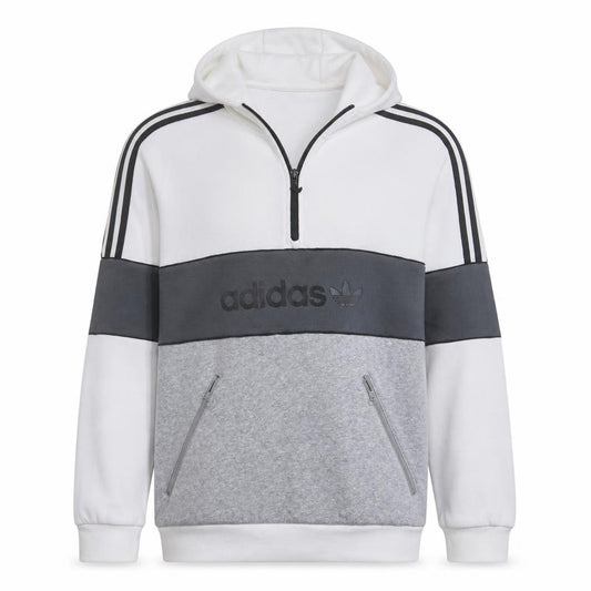 Adidas Mens White Grey 1/2 Zip Hoodie M Sports Regular Fit