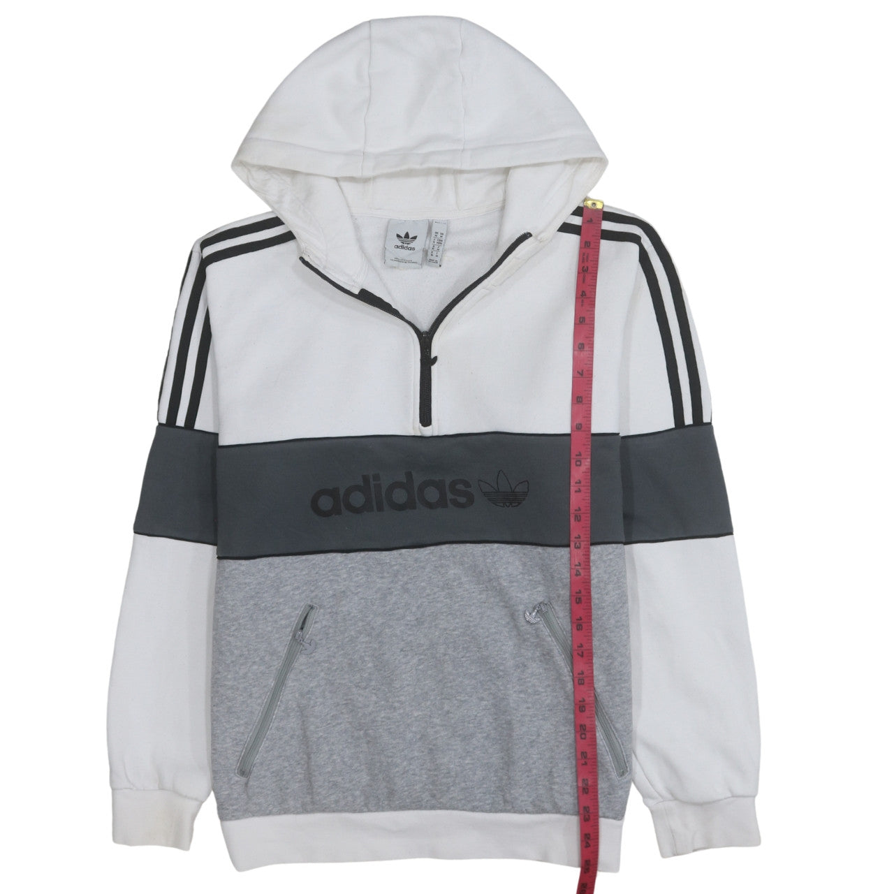 Adidas Mens White Grey 1/2 Zip Hoodie M Sports Regular Fit