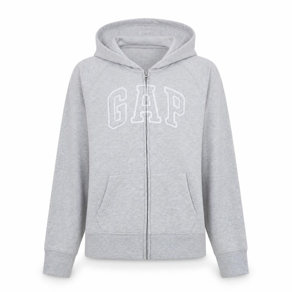 Gap Women’s Grey Full Zip Hoodie L Cotton Blend Logo Casual