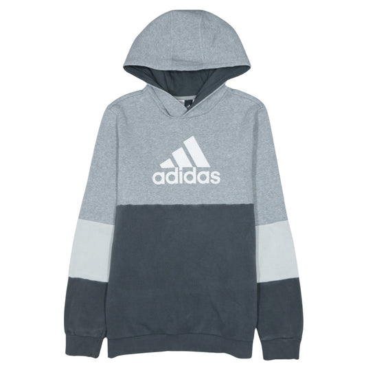 Adidas Boys Grey Colourblock Pullover Hoodie - Size 164 (13-14 Years)