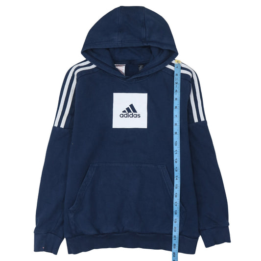 Adidas Boys Blue Pullover Hoodie 13-14 Years Fleece Logo Sportswear