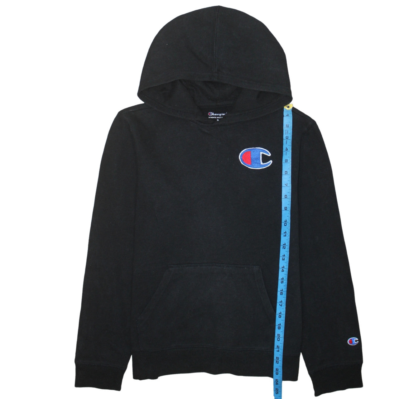 Champion Womens Black XL Pullover Hoodie With Logo Detail
