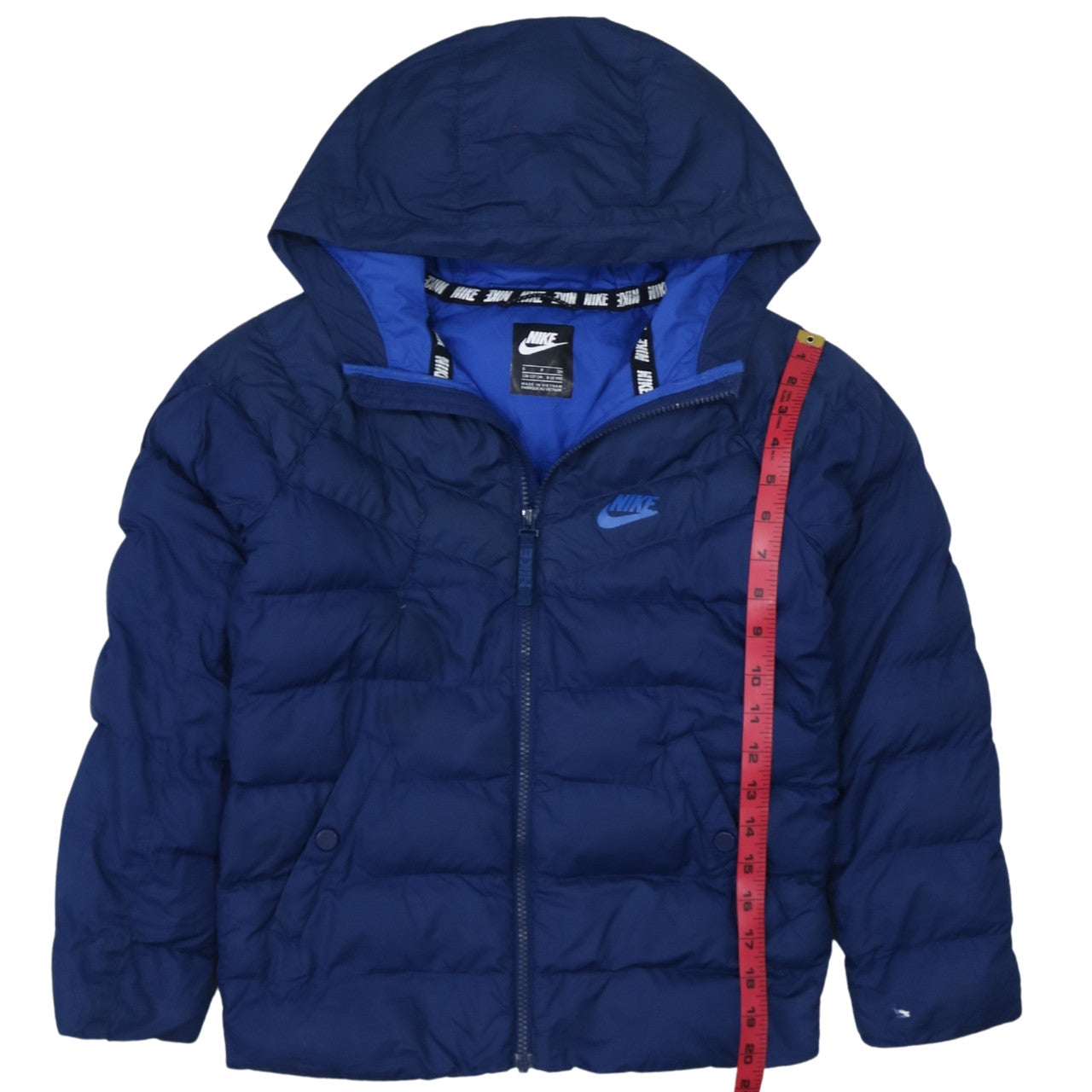Nike Boys Blue Hooded Puffer Jacket 8-10 Years Winter Lined Zip Coat