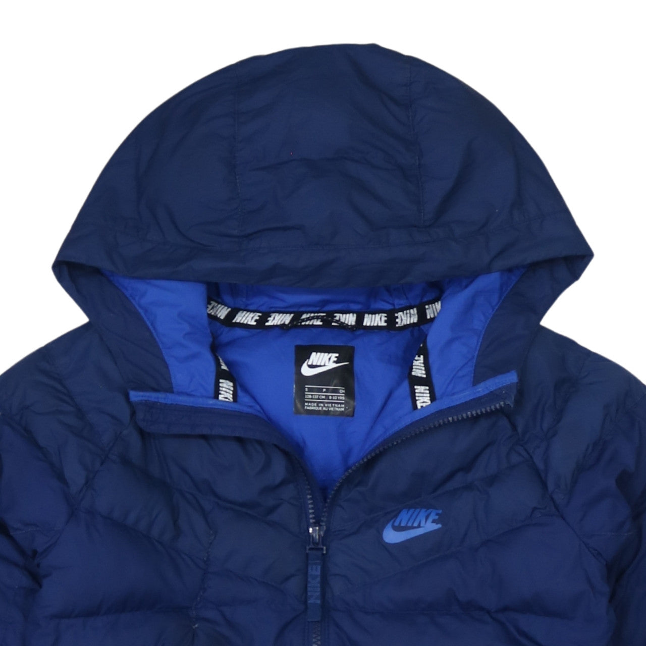 Nike Boys Blue Hooded Puffer Jacket 8-10 Years Winter Lined Zip Coat