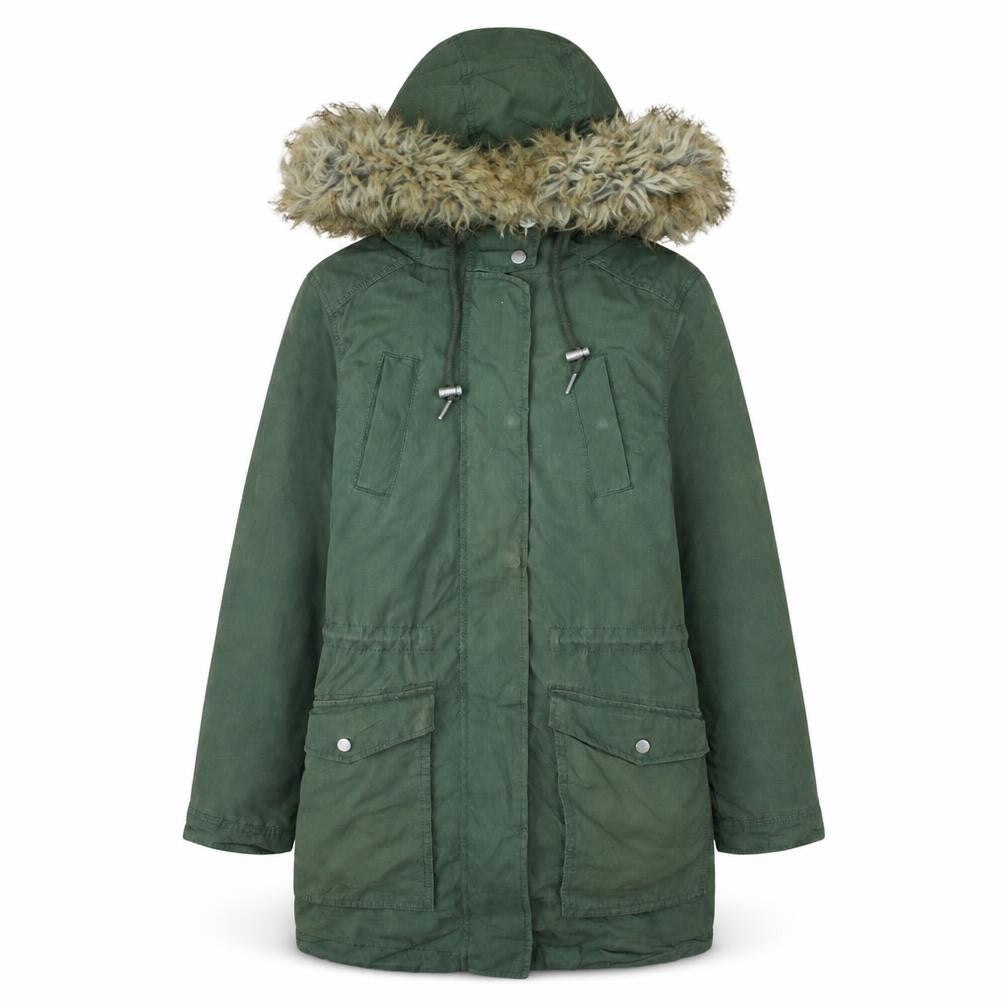 Tommy Jeans Womens Green XS Fur Hooded Parka Coat