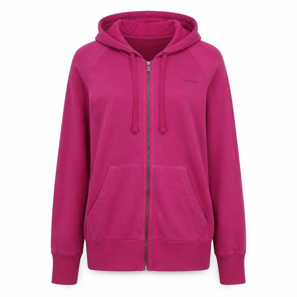 Reebok Womens Pink Full Zip Hoodie Size L Cotton Blend Casual