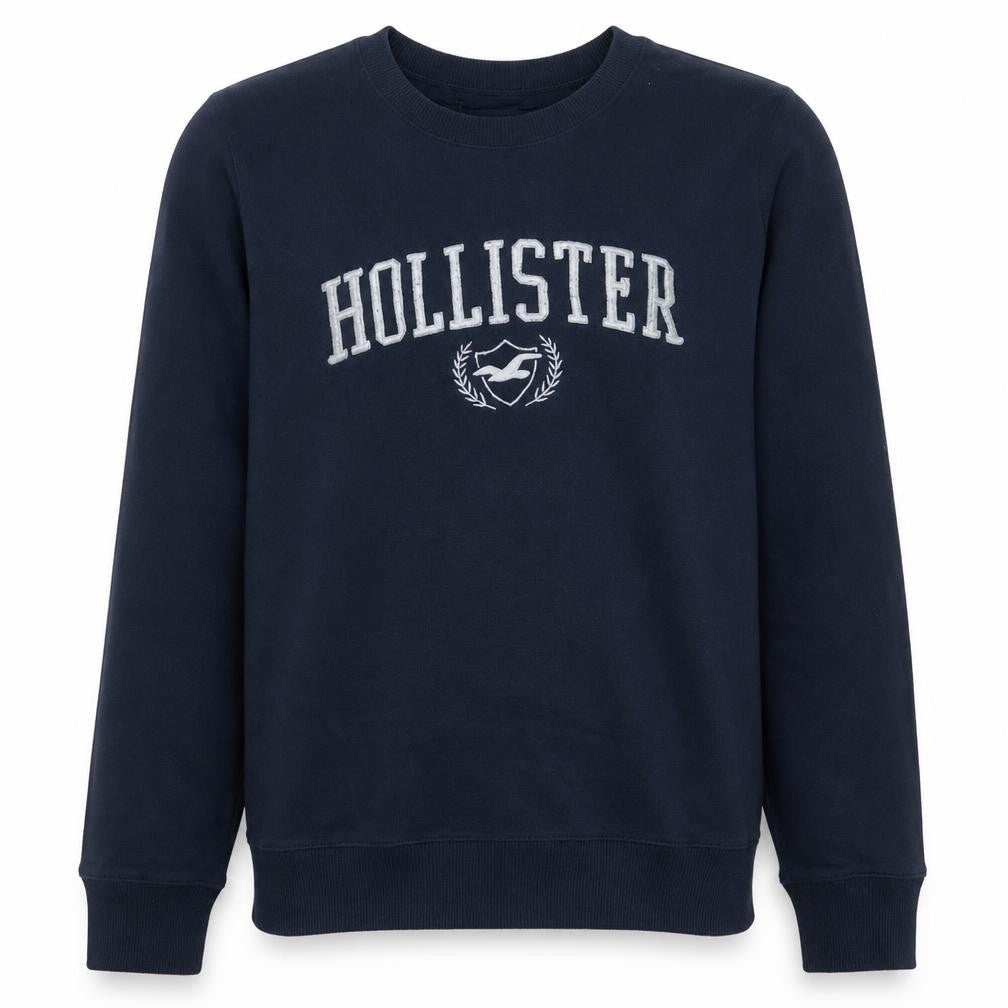 Hollister Men's Blue Embroidered Logo Crew Neck Pullover Sweatshirt L