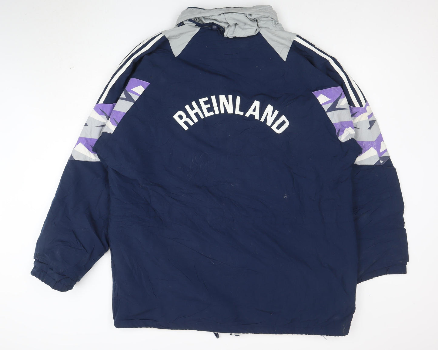 Adidas Men's Blue 90s Windbreaker Jacket Size L Retro Full Zip Hooded