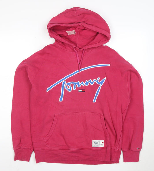 Tommy Jeans Women's Pink Pullover Hoodie Size S Logo Print Cotton