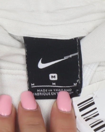 Nike Women White M Pullover Hoodie Cotton Blend Casual