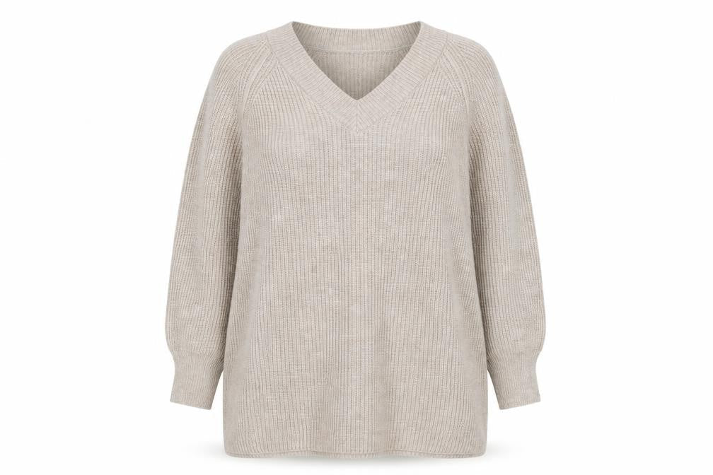Topshop Women Beige Petite L V-Neck Chunky-Knit Jumper