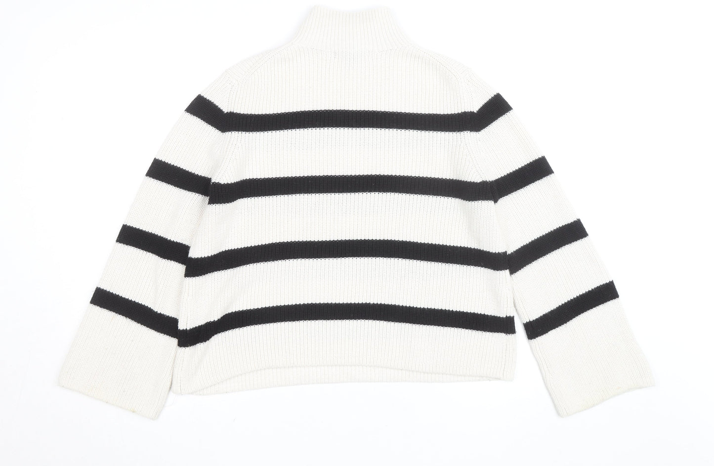 Banana Republic Women’s White Black Striped Merino Wool Mock Neck Jumper M