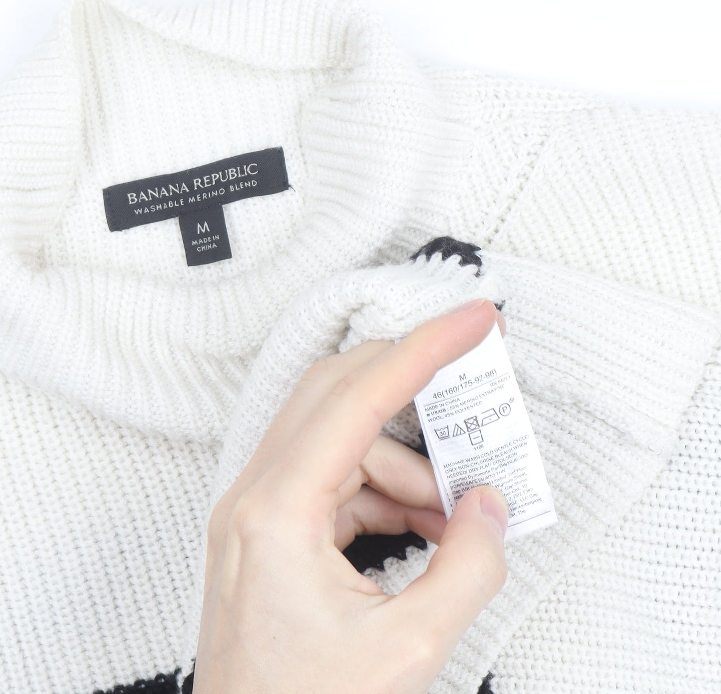 Banana Republic Women’s White Black Striped Merino Wool Mock Neck Jumper M