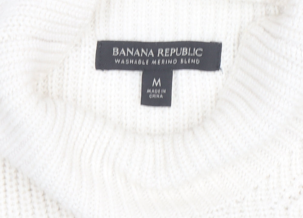 Banana Republic Women’s White Black Striped Merino Wool Mock Neck Jumper M