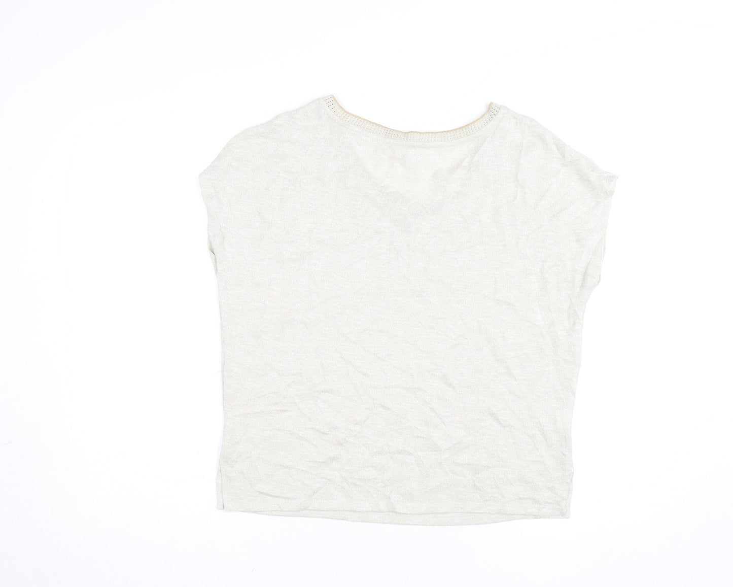 MNG Women's Beige V-Neck Short Sleeve Basic T-Shirt Size 8