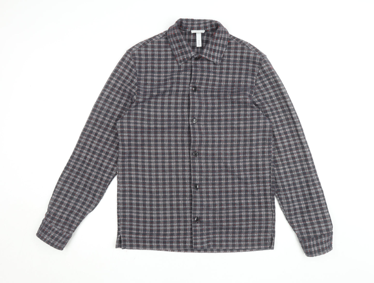 H&M Men's Grey Check Regular Fit Long Sleeve Button-Up Shirt Size S