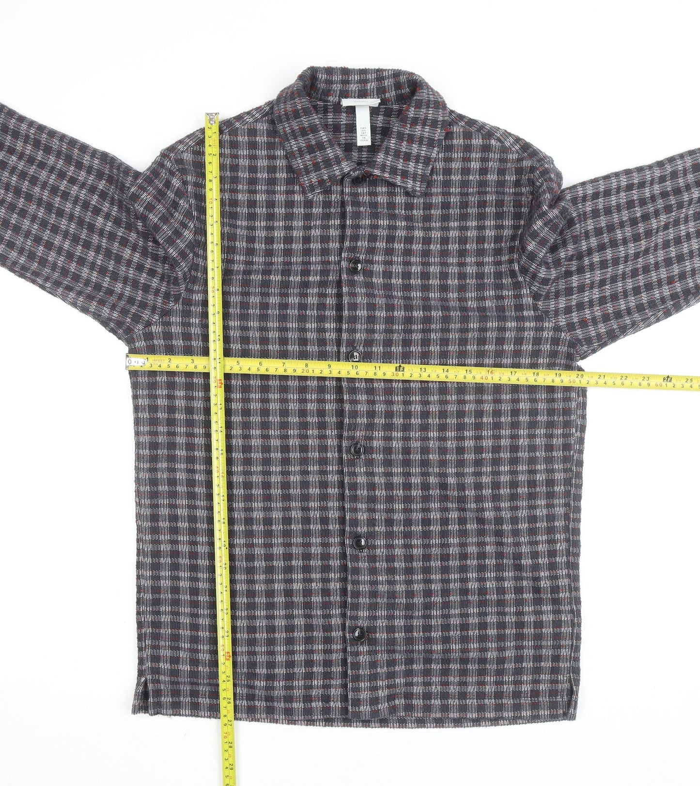 H&M Men's Grey Check Regular Fit Long Sleeve Button-Up Shirt Size S