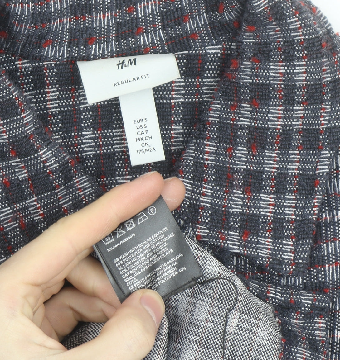 H&M Men's Grey Check Regular Fit Long Sleeve Button-Up Shirt Size S