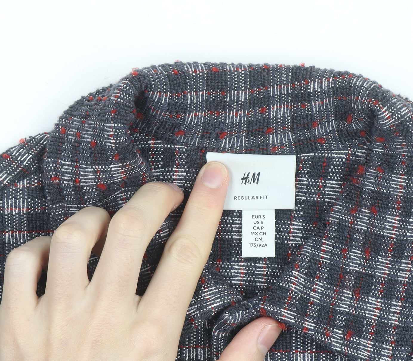 H&M Men's Grey Check Regular Fit Long Sleeve Button-Up Shirt Size S